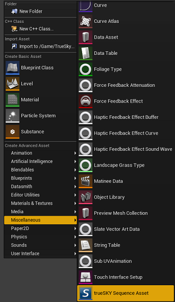 To add a trueSKY Sequence,select 'Miscellaneous' from the Advanced Asset Section.