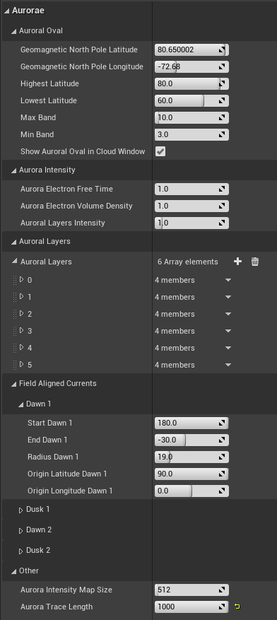 Aurora settings in Unreal