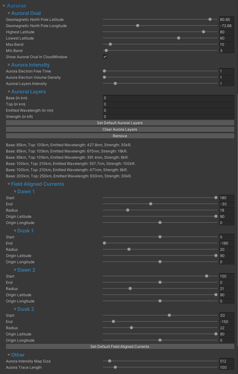 Aurora settings in Unity