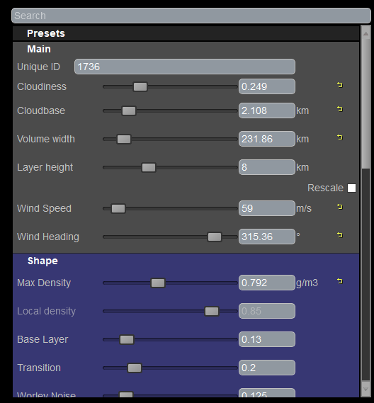 The properties panel of a selected Cloud Keyframe