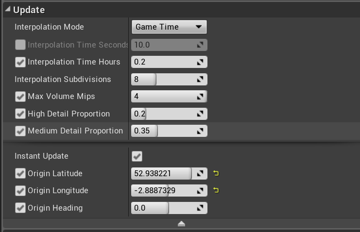 the Origin settings on the trueSKY actor.