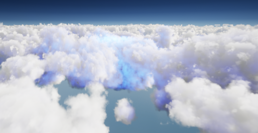 A blue point light affecting the surrounding clouds