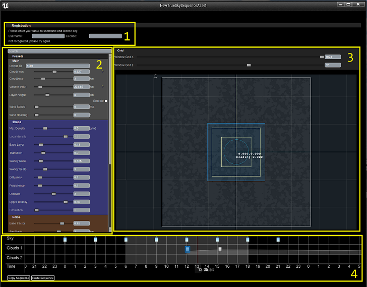 The Sky sequencer with sections hightlighted with yellow borders.