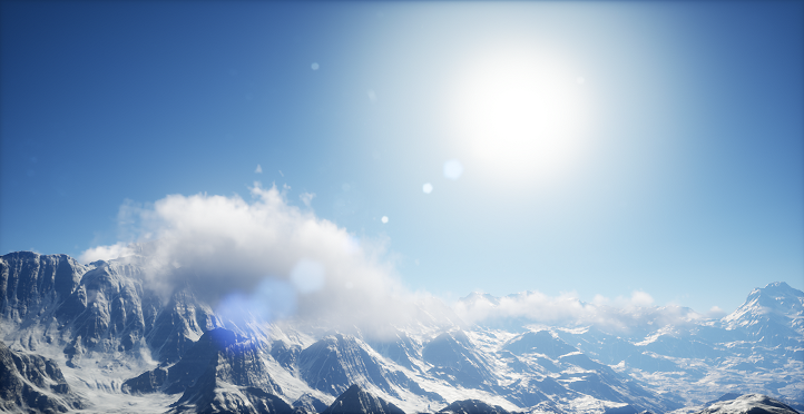 A small cloud volume over a mountain.