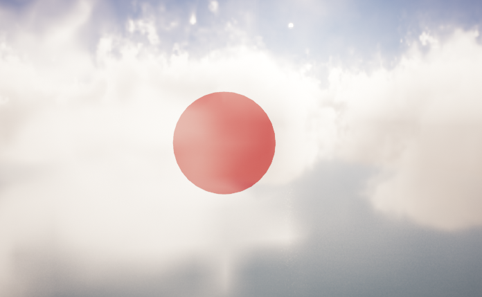 A translucent sphere surrounded by clouds, being affected by loss and isncatter.
