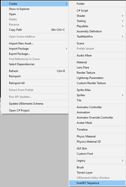 Create Sequence is within the Create menu of the asset window.
