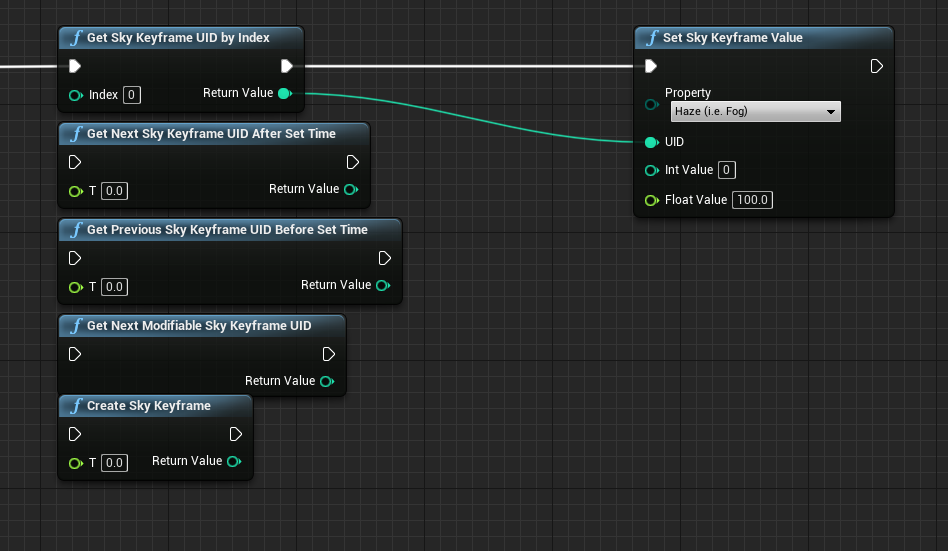 The different blueprint nodes available to get a Sky Keyframe UID.