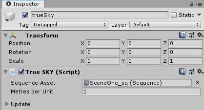 Set the active trueSKY Sequence though the asset inspector.